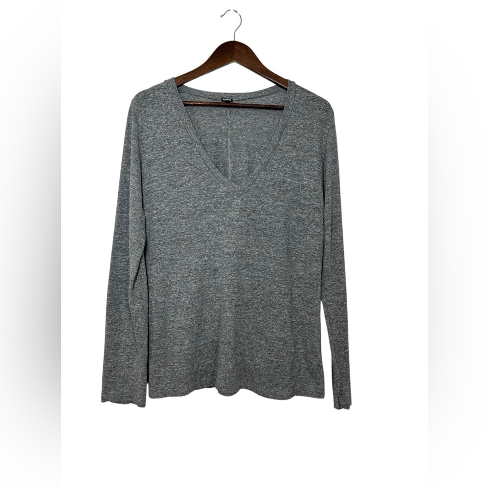Monrow Women’s XL Classic Fitted Long Sleeve V-Neck Gray Knit Top Tee Tri-Blend